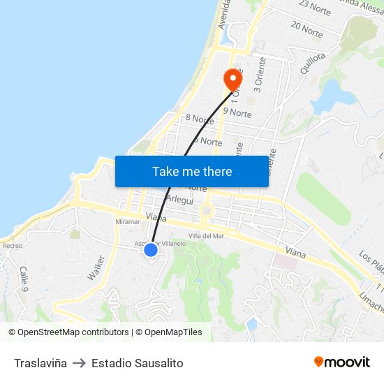 Traslaviña to Estadio Sausalito map
