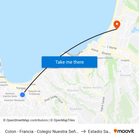 Colon - Francia - Colegio Nuestra Señora De Los Urdes to Estadio Sausalito map