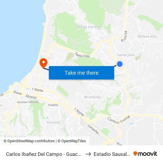 Carlos Ibañez Del Campo - Guacolda to Estadio Sausalito map