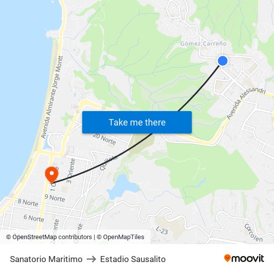 Sanatorio Maritimo to Estadio Sausalito map