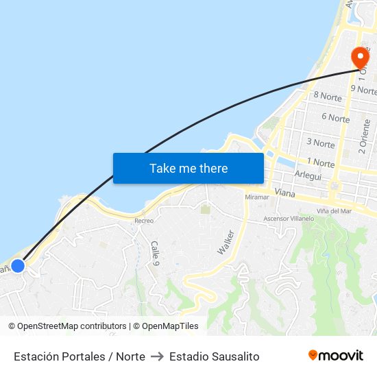 Estación Portales / Norte to Estadio Sausalito map