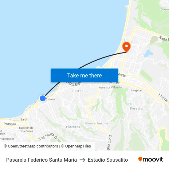 Pasarela Federico Santa Maria to Estadio Sausalito map