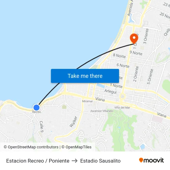 Estacion Recreo / Poniente to Estadio Sausalito map