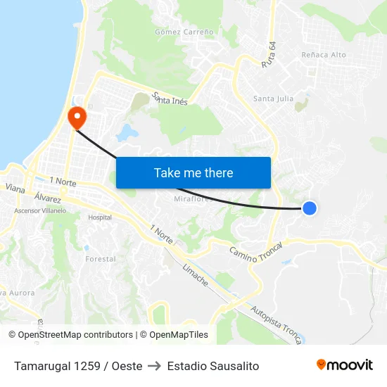 Tamarugal 1259 / Oeste to Estadio Sausalito map
