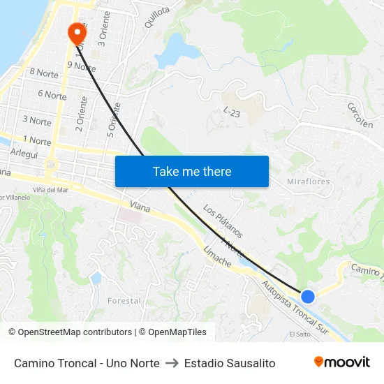 Camino Troncal - Uno Norte to Estadio Sausalito map