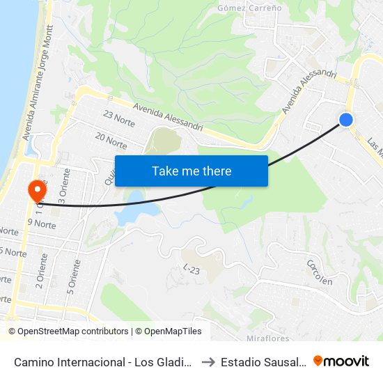 Camino Internacional - Los Gladiolos to Estadio Sausalito map