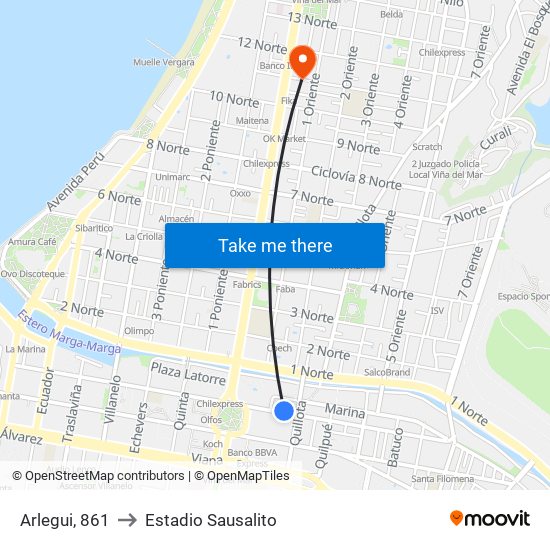 Arlegui, 861 to Estadio Sausalito map