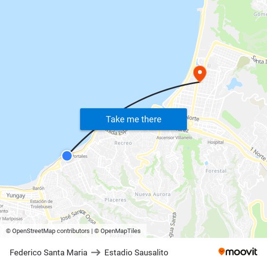 Federico Santa Maria to Estadio Sausalito map