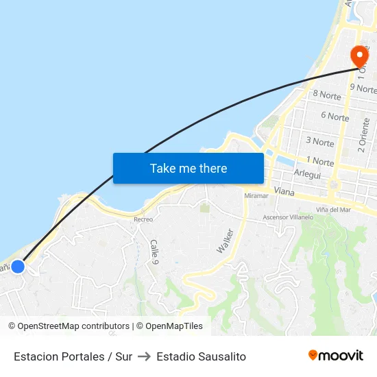 Estacion Portales / Sur to Estadio Sausalito map