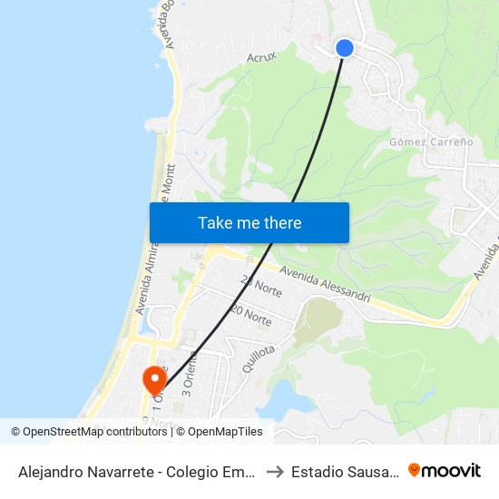 Alejandro Navarrete - Colegio Emanuel to Estadio Sausalito map