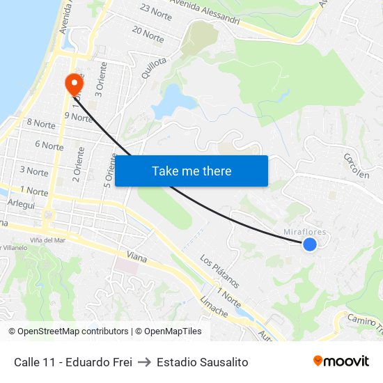 Calle 11 - Eduardo Frei to Estadio Sausalito map