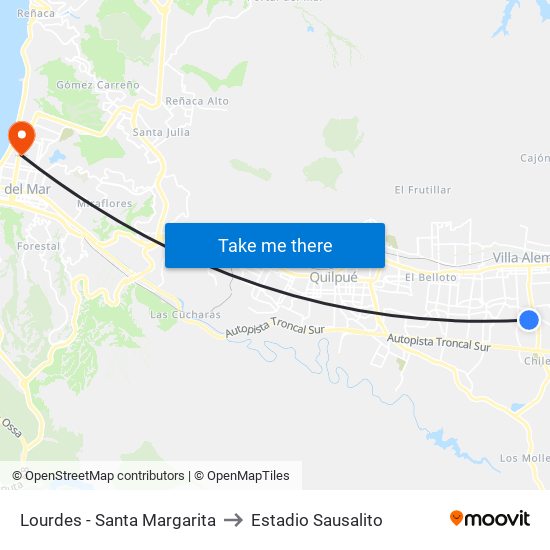 Lourdes - Santa Margarita to Estadio Sausalito map