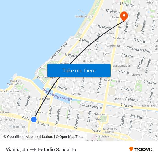Vianna, 45 to Estadio Sausalito map