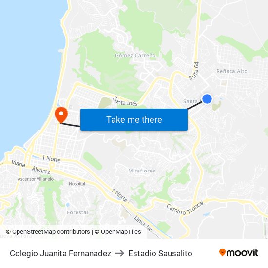 Colegio Juanita Fernanadez to Estadio Sausalito map