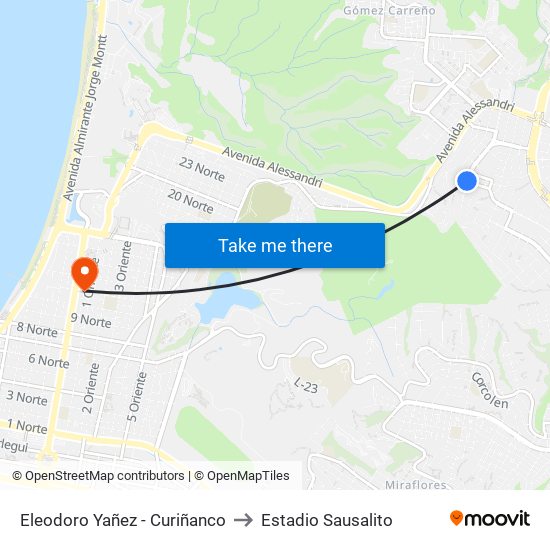 Eleodoro Yañez - Curiñanco to Estadio Sausalito map