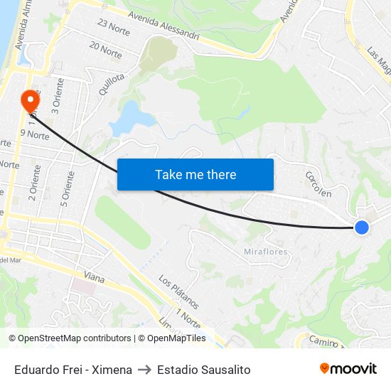 Eduardo Frei - Ximena to Estadio Sausalito map