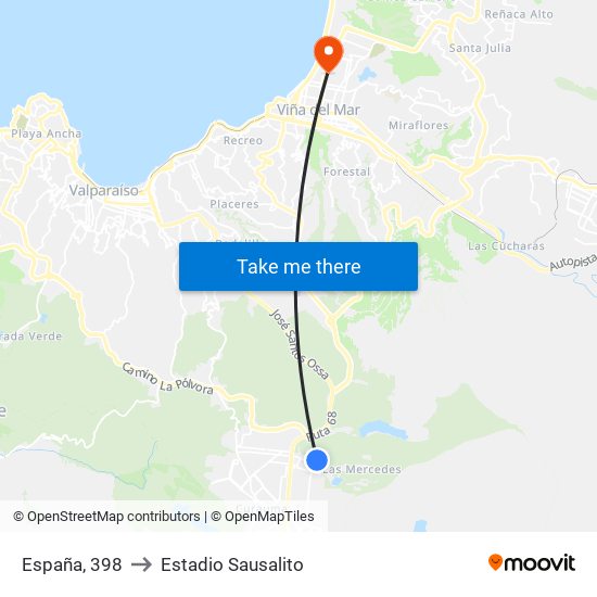 España, 398 to Estadio Sausalito map