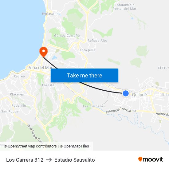 Los Carrera 312 to Estadio Sausalito map