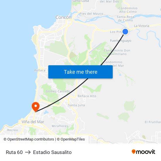 Ruta 60 to Estadio Sausalito map