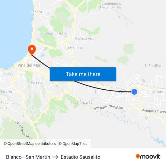 Blanco - San Martin to Estadio Sausalito map