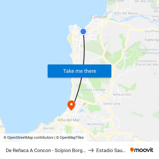 De Reñaca A Concon - Scipion Borgoño / Sur to Estadio Sausalito map