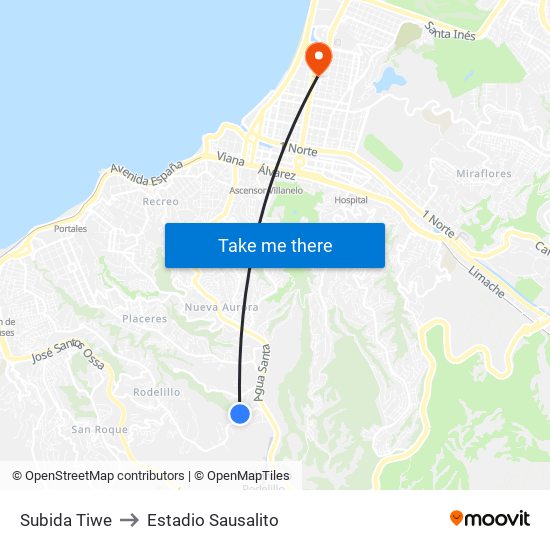 Subida Tiwe to Estadio Sausalito map
