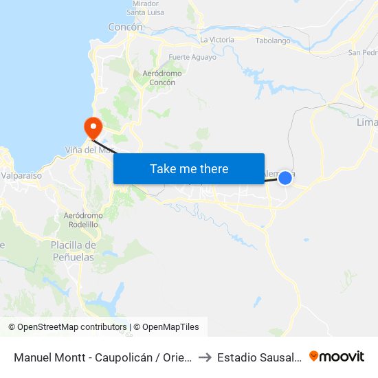 Manuel Montt - Caupolicán / Oriente to Estadio Sausalito map