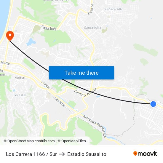 Los Carrera 1166 / Sur to Estadio Sausalito map