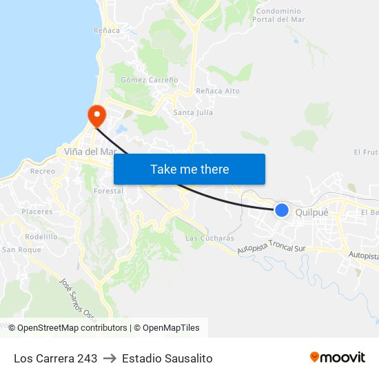 Los Carrera 243 to Estadio Sausalito map