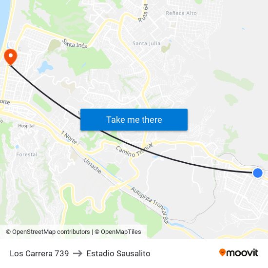 Los Carrera 739 to Estadio Sausalito map