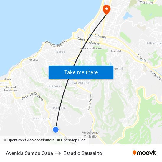 Avenida Santos Ossa to Estadio Sausalito map