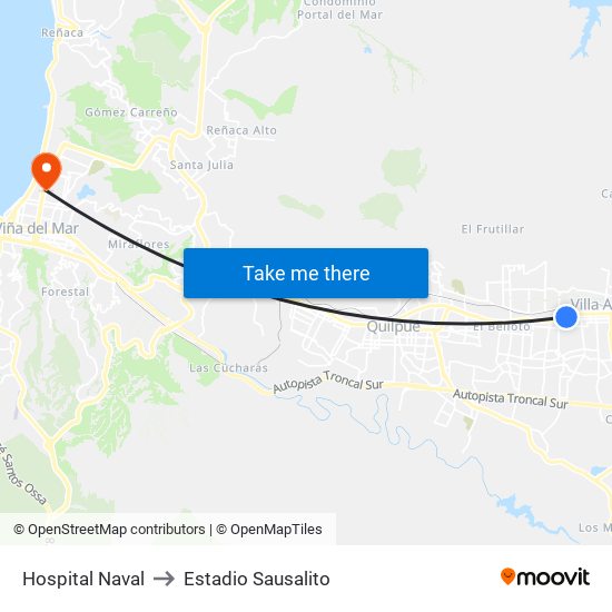 Hospital Naval to Estadio Sausalito map