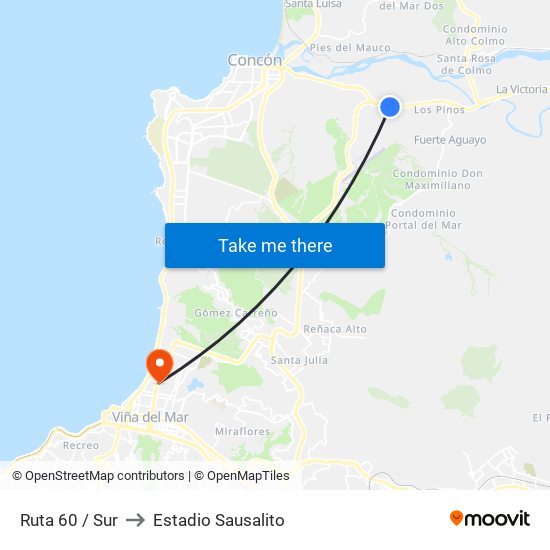 Ruta 60 / Sur to Estadio Sausalito map