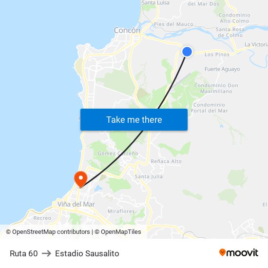 Ruta 60 to Estadio Sausalito map