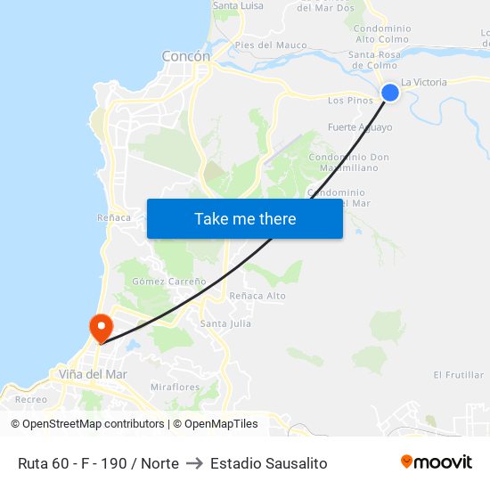 Ruta 60 - F - 190 / Norte to Estadio Sausalito map