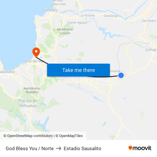 God Bless You / Norte to Estadio Sausalito map