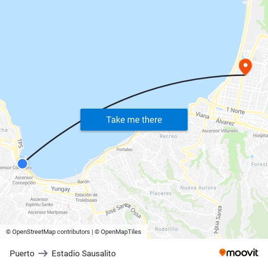 Puerto to Estadio Sausalito map