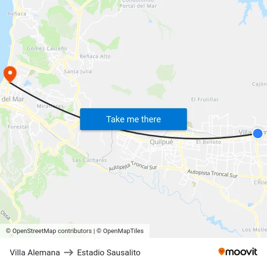 Villa Alemana to Estadio Sausalito map