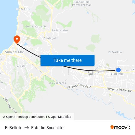 El Belloto to Estadio Sausalito map
