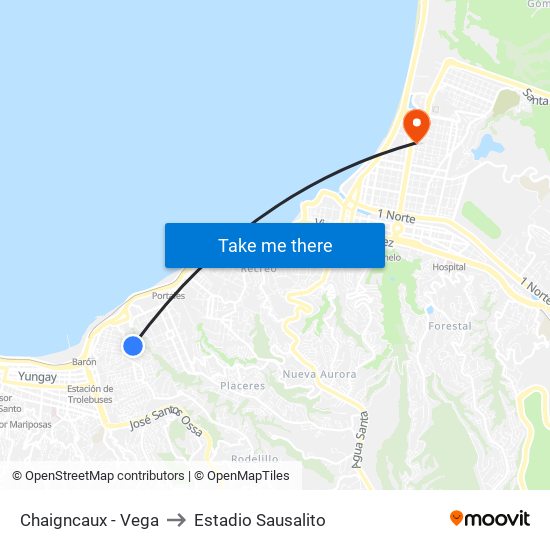 Chaigncaux - Vega to Estadio Sausalito map