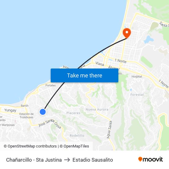 Chañarcillo - Sta Justina to Estadio Sausalito map