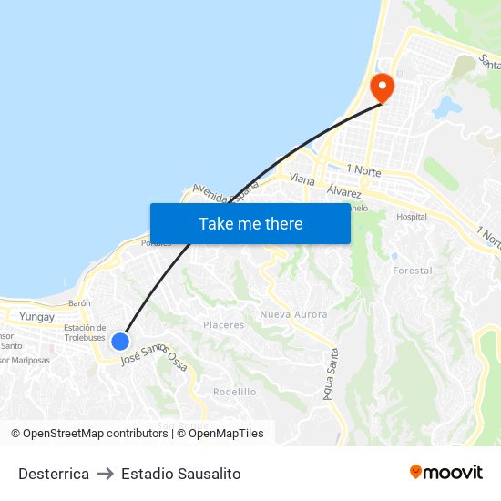 Desterrica to Estadio Sausalito map