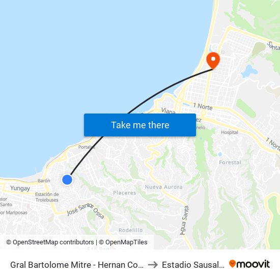 Gral Bartolome Mitre - Hernan Cortes to Estadio Sausalito map