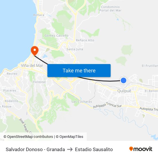 Salvador Donoso - Granada to Estadio Sausalito map