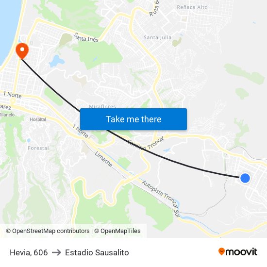 Hevia, 606 to Estadio Sausalito map