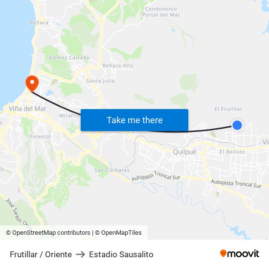 Frutillar / Oriente to Estadio Sausalito map