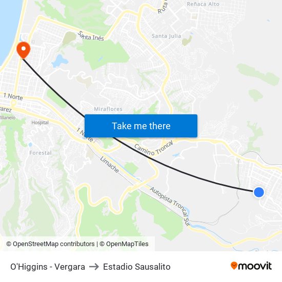 O'Higgins - Vergara to Estadio Sausalito map