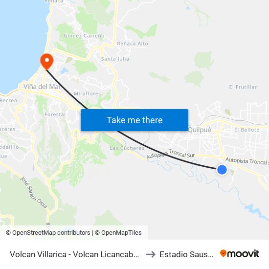 Volcan Villarica - Volcan Licancabur / Sur to Estadio Sausalito map