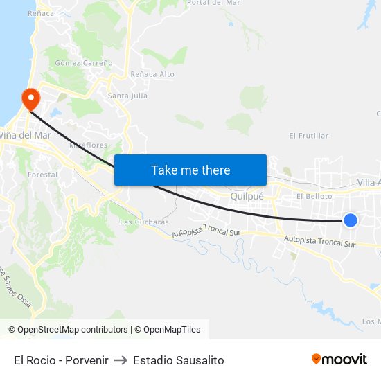 El Rocio - Porvenir to Estadio Sausalito map