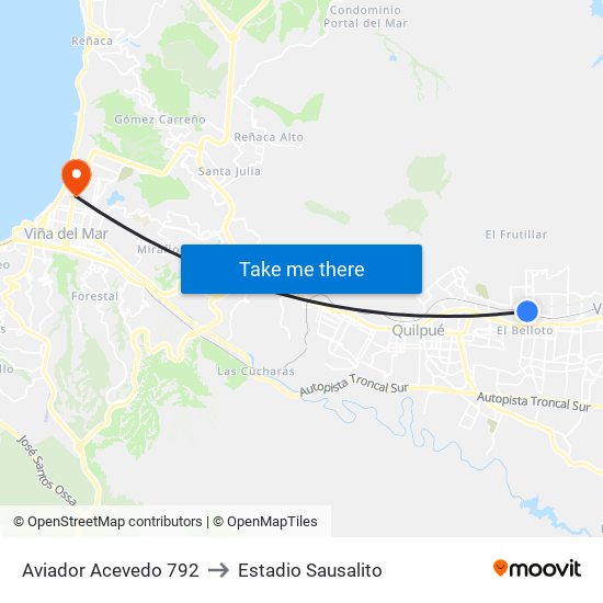 Aviador Acevedo 792 to Estadio Sausalito map